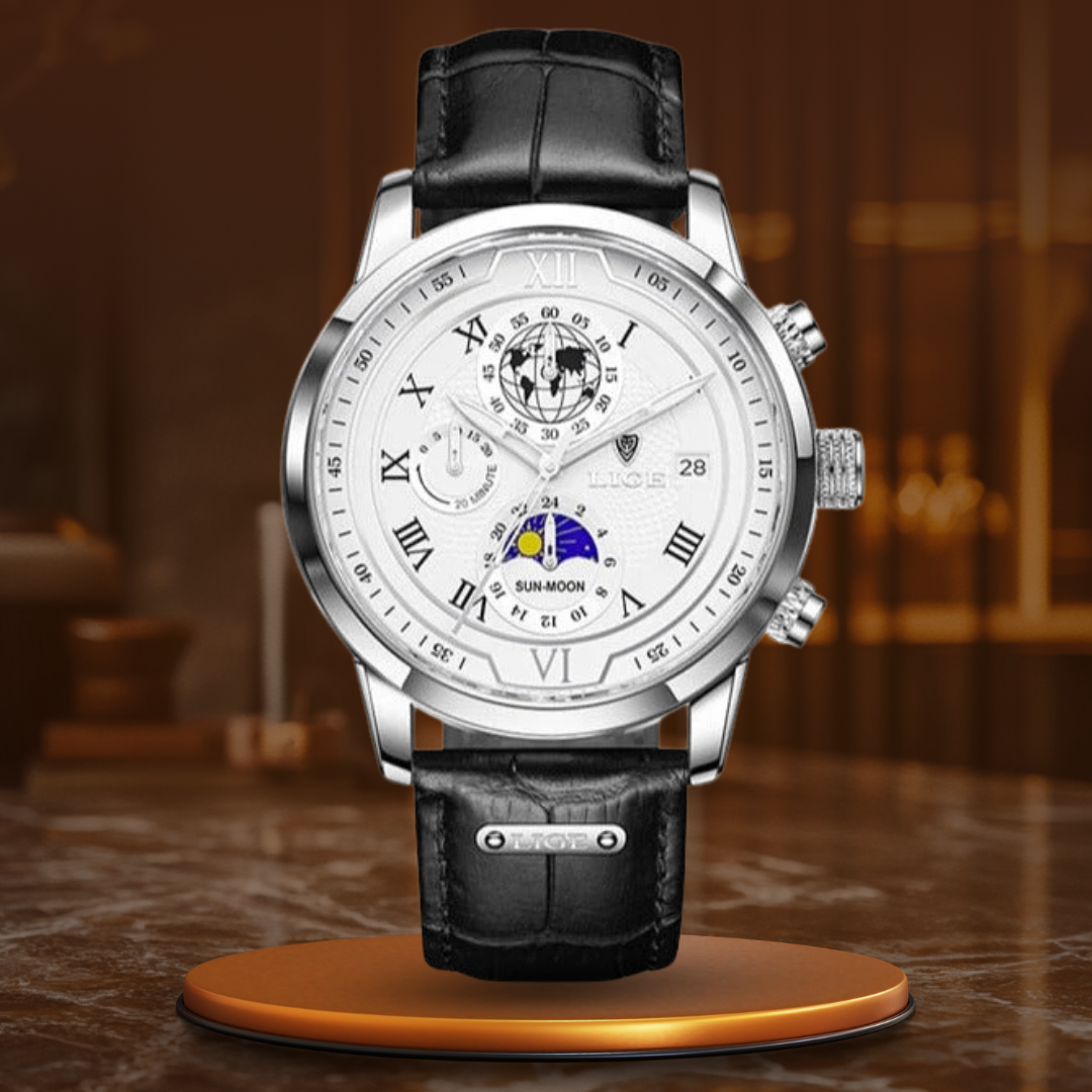 Chronographe avec bracelet cuir premium
