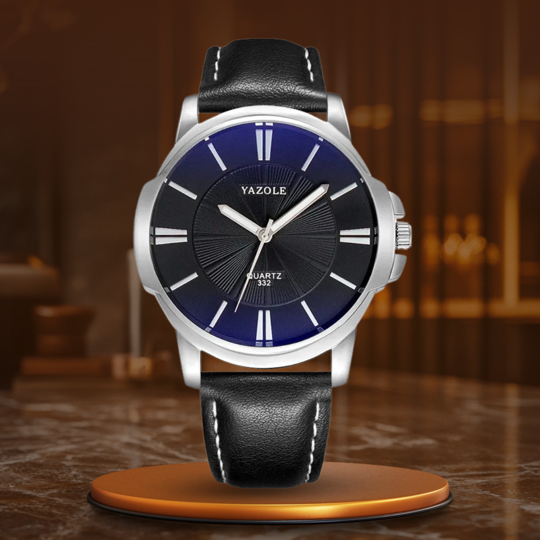 Montre en cuir à verre bleu de luxe