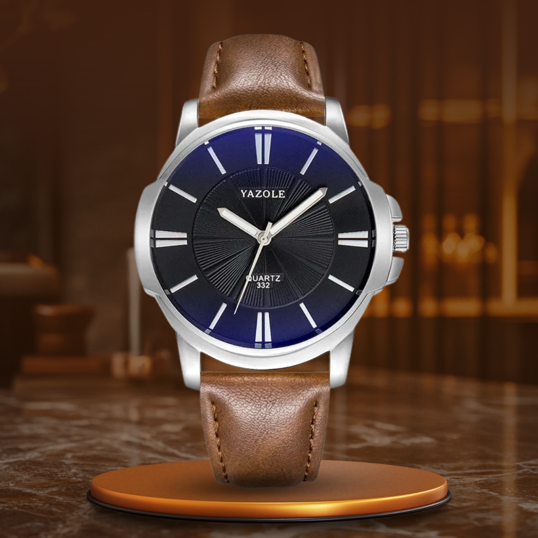 Montre en cuir à verre bleu de luxe