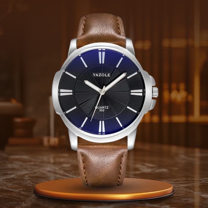 Montre en cuir à verre bleu de luxe