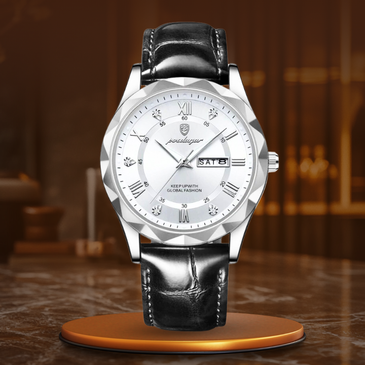 Montre à quartz de luxe avec bracelet cuir