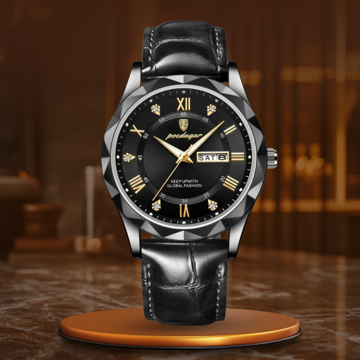 Montre à quartz de luxe avec bracelet cuir
