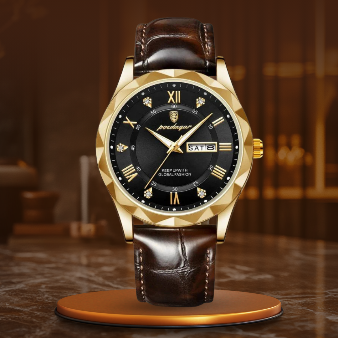 Montre à quartz de luxe avec bracelet cuir