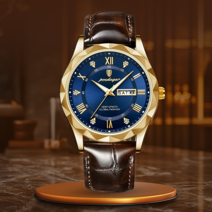 Montre à quartz de luxe avec bracelet cuir