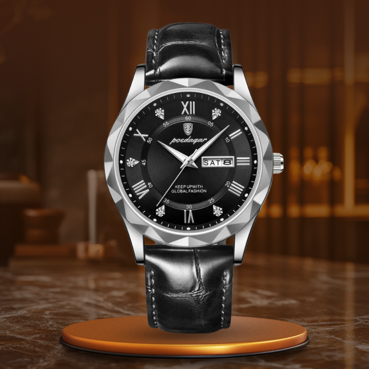Montre à quartz de luxe avec bracelet cuir