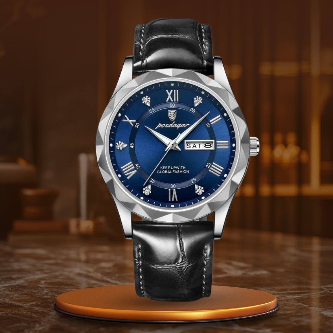Montre à quartz de luxe avec bracelet cuir