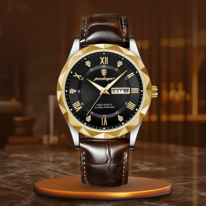 Montre à quartz de luxe avec bracelet cuir
