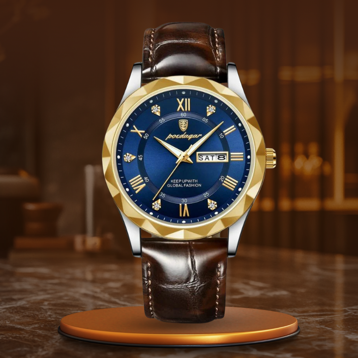 Montre à quartz de luxe avec bracelet cuir