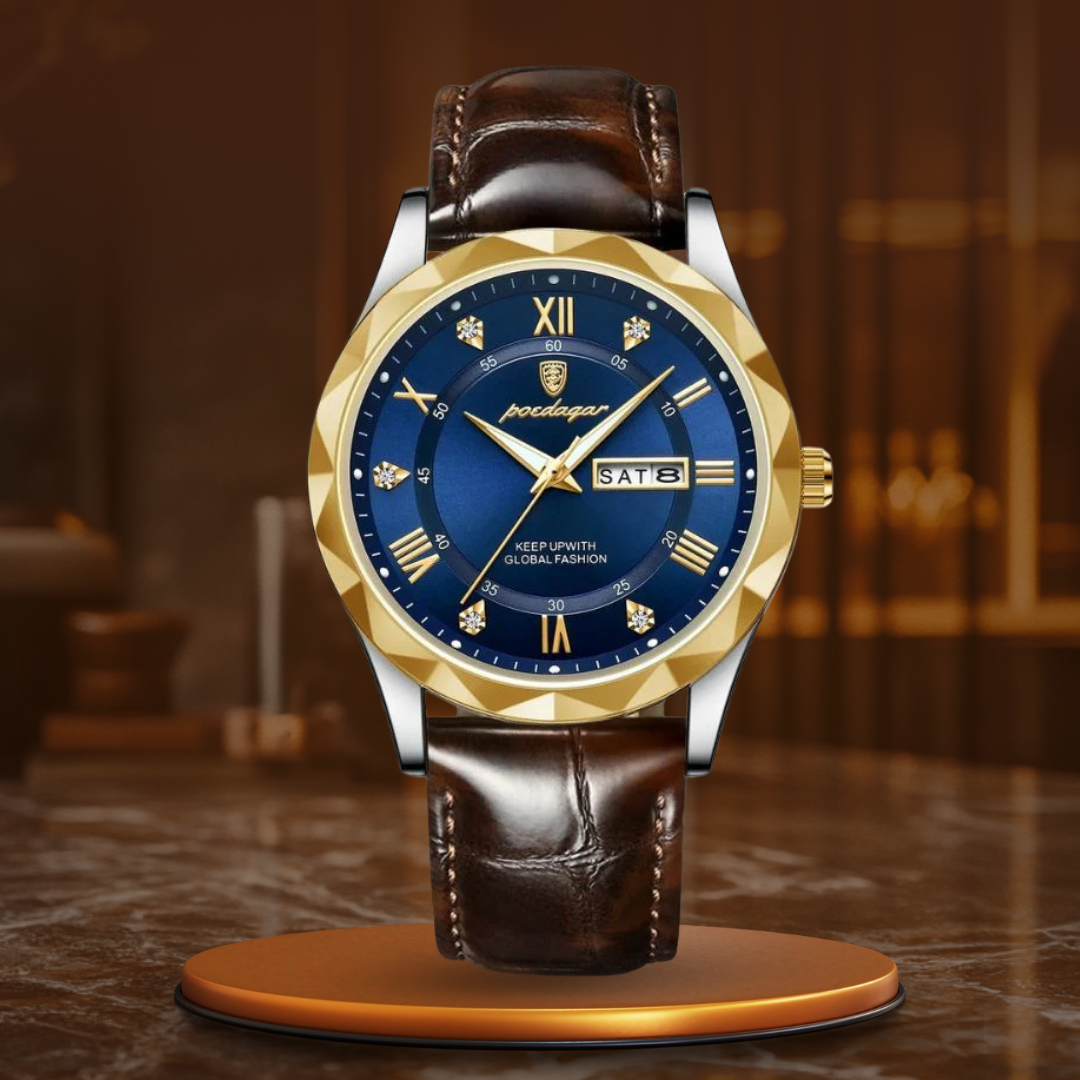 Montre à quartz de luxe avec bracelet cuir