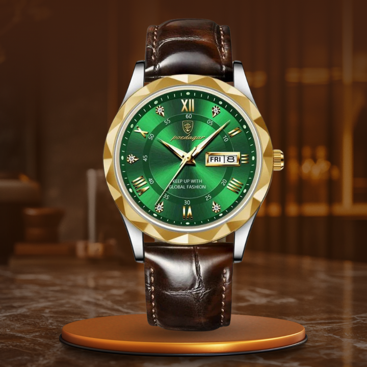 Montre à quartz de luxe avec bracelet cuir