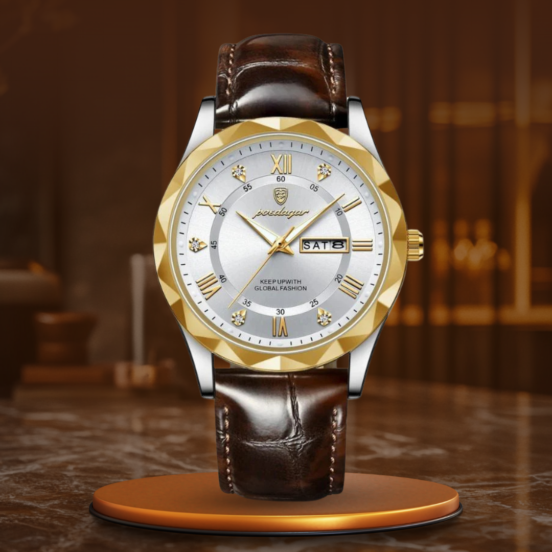 Montre à quartz de luxe avec bracelet cuir