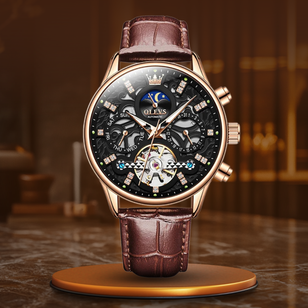 Montre mécanique automatique avec bracelet cuir